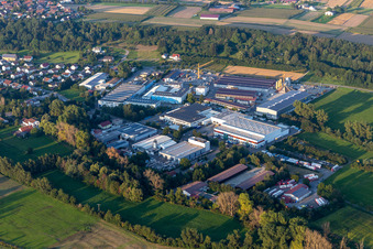 Industrial and commercial area with Spiess Transport International GmbH, TU Maschinen- and Anlagenbau GmbH, Eurostahl KG, Fensterle Bauunternehmen GmbH in Ertingen in the state Baden-Wuerttemberg, Germany