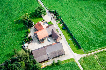 Aerial view of Aussiedlerhof on Meerenkdonker Street in the district Geneng in Wachtendonk in the state North Rhine-Westphalia, Germany