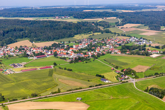 From the east in the district Otterswang in Bad Schussenried in the state Baden-Wuerttemberg, Germany
