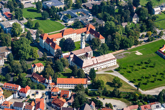 Complex of buildings of the monastery in Bad Schussenried in the state Baden-Wuerttemberg, Germany from above