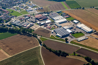 Industrial and commercial area with Striebel Textil GmbH in Langenenslingen in the state Baden-Wuerttemberg, Germany