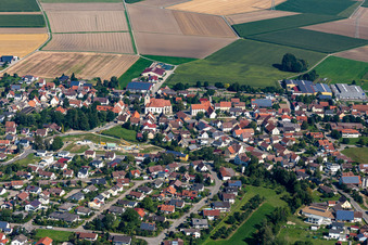 Aerial view of Parish Church of St. Martin in Altheim in the state Baden-Wuerttemberg, Germany