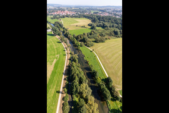 Aerial view of Danube in Riedlingen in the state Baden-Wuerttemberg, Germany