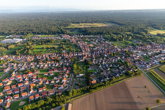 Aerial view of Parish Church of St. Leo in the district Schaidt in Wörth am Rhein in the state Rhineland-Palatinate, Germany