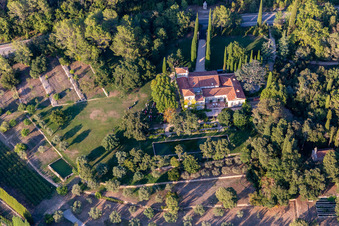 Building complex in the park of the castle Chateau de La Colle Noire owned by Cristian Dior in Montauroux in Provence-Alpes-Cote d'Azur, France