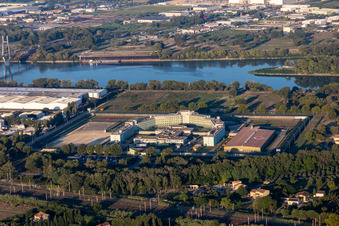 Prison grounds and high security fence Prison Detention center in Tarascon in Provence-Alpes-Cote d'Azur, France. Editorial use only !