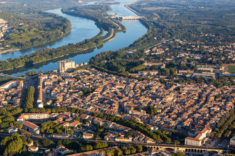 Aerial view of Château de Tarascon above the Rhone in Tarascon in the state Bouches du Rhone, France