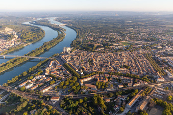 Oblique view of Château de Tarascon above the Rhone in Tarascon in the state Bouches du Rhone, France