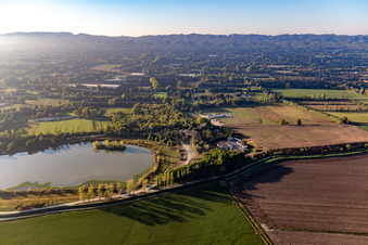 Aerial view of Déchèterie de Saint Rémy de Provence at Lac De Barreau in the district Les Écarts in Saint-Rémy-de-Provence in the state Bouches du Rhone, France