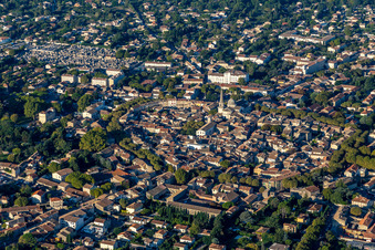 Aerial view of Old Town in the district Partie Nord Est in Saint-Rémy-de-Provence in the state Bouches du Rhone, France