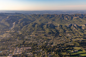 Aerial view of Alpilles Massif in the district Les Écarts in Saint-Rémy-de-Provence in the state Bouches du Rhone, France