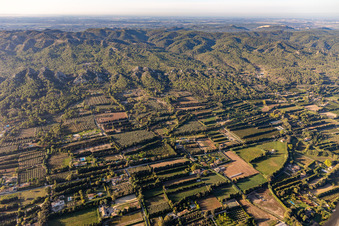Aerial photograpy of Alpilles Massif in the district Les Écarts in Saint-Rémy-de-Provence in the state Bouches du Rhone, France