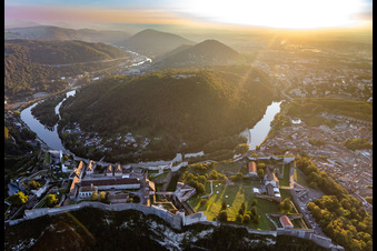 Fortress Citadelle overlooking a loop of the river Doubs in Besançon in Bourgogne-Franche-Comte, France