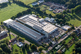 Aerial view of Building and production halls on the premises of Unternehmens Webasto Mechatronics in Schaidt in the state Rhineland-Palatinate, Germany