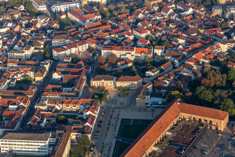 Aerial view of Ensemble space Luitpold-place with Kreisverwaltung Germersheim, Landkreis Germersheim, WIFOe in the inner city center in Germersheim in the state Rhineland-Palatinate, Germany