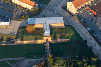 Aerial view of Weissenburg Gate Building in Germersheim in the state Rhineland-Palatinate, Germany