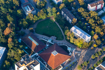 Aerial view of City Hall, City Garden in Germersheim in the state Rhineland-Palatinate, Germany