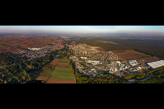 Panoramic perspective if the city area with outside districts and inner city area in Bellheim in the state Rhineland-Palatinate, Germany