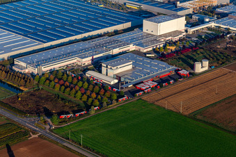 Aerial view of Industrial estate and company settlement Interpark with Tricor Packaging & Logistics AG, Prowell Papierverarbeitung Gmbh in Offenbach an der Queich in the state Rhineland-Palatinate, Germany