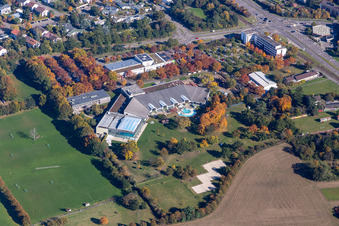 Aerial view of Fan bath in the district Hagsfeld in Karlsruhe in the state Baden-Wuerttemberg, Germany
