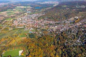 City view in Pfinztal from the south in the district Grötzingen in Karlsruhe in the state Baden-Wuerttemberg, Germany