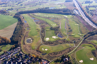 Aerial photograpy of Grounds of the Golf course at Golfpark Karlsruhe GOLF absolute in Karlsruhe in the state Baden-Wuerttemberg, Germany