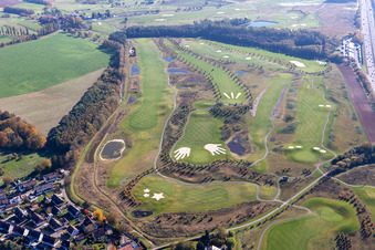 Grounds of the Golf course at Golfpark Karlsruhe GOLF absolute in Karlsruhe in the state Baden-Wuerttemberg, Germany from above