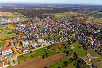 Aerial photograpy of District Langensteinbach in Karlsbad in the state Baden-Wuerttemberg, Germany