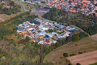 Aerial view of Mittelwegring commercial area in Jockgrim in the state Rhineland-Palatinate, Germany