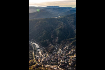 Aerial view of Murg Valley in Forbach in the state Baden-Wuerttemberg, Germany