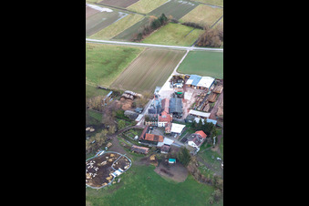 Aerial view of Orth woodworks at the Schaidter Mill in the district Schaidt in Wörth am Rhein in the state Rhineland-Palatinate, Germany