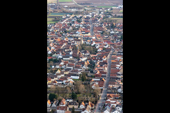 Aerial view of Main Street Dannstadt in the district Dannstadt in Dannstadt-Schauernheim in the state Rhineland-Palatinate, Germany