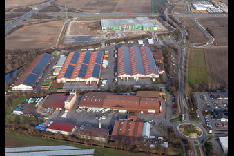 Aerial photograpy of Palatinate market for fruit and vegetables in the district Dannstadt in Dannstadt-Schauernheim in the state Rhineland-Palatinate, Germany