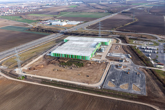 Construction site for the new building of the Pfalzmarkt for Fruit and Vegetables eG in Mutterstadt in the state Rhineland-Palatinate, Germany