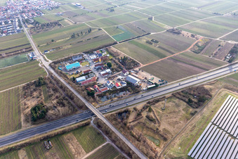 Bird's eye view of In der Nauroth commercial area in Ellerstadt in the state Rhineland-Palatinate, Germany