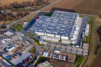 Aerial photograpy of Lekkerland Logistics Center Mannheim in the district Roxheim in Bobenheim-Roxheim in the state Rhineland-Palatinate, Germany