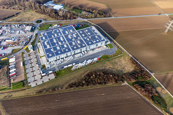 Oblique view of Lekkerland Logistics Center Mannheim in the district Roxheim in Bobenheim-Roxheim in the state Rhineland-Palatinate, Germany