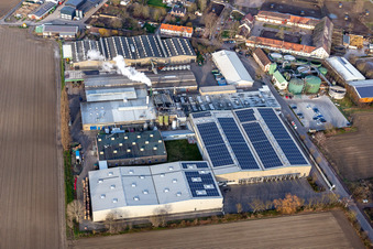 Aerial view of Intersnack Deutschland SE Petersau plant in the district Mörsch in Frankenthal in the state Rhineland-Palatinate, Germany