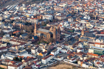 Aerial photograpy of St. Peter's Cathedral in Worms in the state Rhineland-Palatinate, Germany