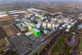 Südzucker AG in Obrigheim in the state Rhineland-Palatinate, Germany viewn from the air