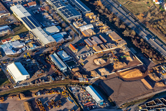 Aerial view of PRP Paper Recycling Pfalz GmbH in Venningen in the state Rhineland-Palatinate, Germany