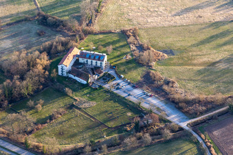 Oblique view of Hotel Zeiskamer Mühle in Zeiskam in the state Rhineland-Palatinate, Germany