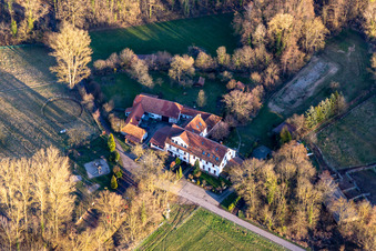 Aerial view of Knittelsheim Mill in Knittelsheim in the state Rhineland-Palatinate, Germany