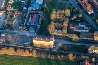 Aerial photograpy of Raiffeisen Warenhandelsgesellschaft Südpfalz mbH in Neuen-Morgen in Rheinzabern in the state Rhineland-Palatinate, Germany