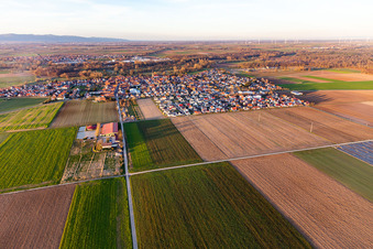 View of the town from the south in Steinweiler in the state Rhineland-Palatinate, Germany seen from above