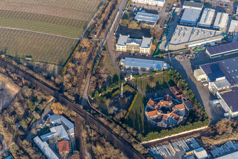 Star-shaped villa with battlements and castle wall in Fichtenstraße in Landau in der Pfalz in the state Rhineland-Palatinate, Germany