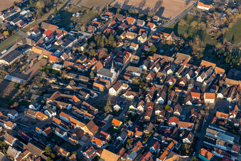 Aerial view of Protestant Church Westheim - Protestant Parish Westheim-Lingenfeld in Westheim in the state Rhineland-Palatinate, Germany