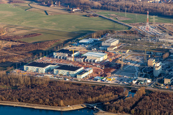 Aerial view of EnBW Kernkraft GmbH (EnKK), Philippsburg in Philippsburg in the state Baden-Wuerttemberg, Germany