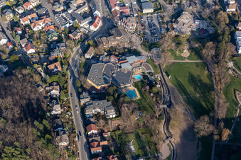 Aerial photograpy of Südpfalz Therme, herb garden, spa park Bad Bergzabern in Bad Bergzabern in the state Rhineland-Palatinate, Germany