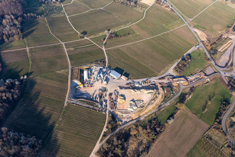 Aerial photograpy of Construction site of the eastern tunnel portal for the Astrid Tunnel for the underpass and bypass of Bad Bergzabern between B38 (Weinstraße) and B427 (Kurtalstraße) in Dörrenbach in the state Rhineland-Palatinate, Germany